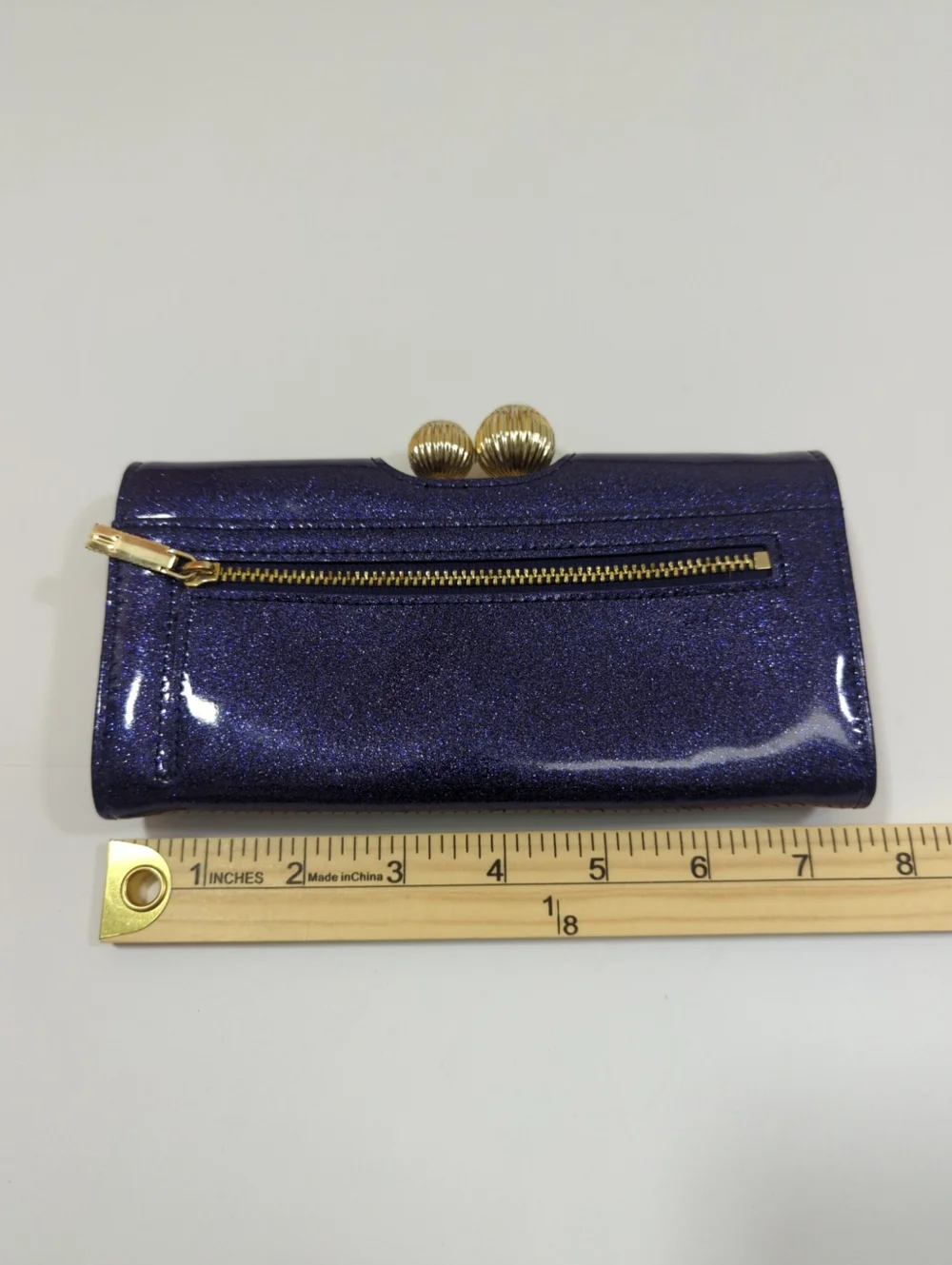 Ted Baker Glitter Patent Purple Sparkle Wallet with Gold Kiss-Lock